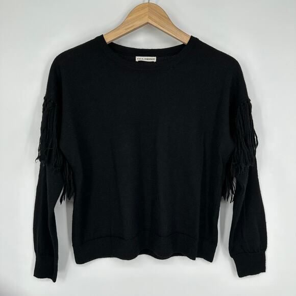 ULLA JOHNSON 100% Alpaca Rosa Fringe Shoulder Sweater Crew Neck, Black - Picture 2 of 8